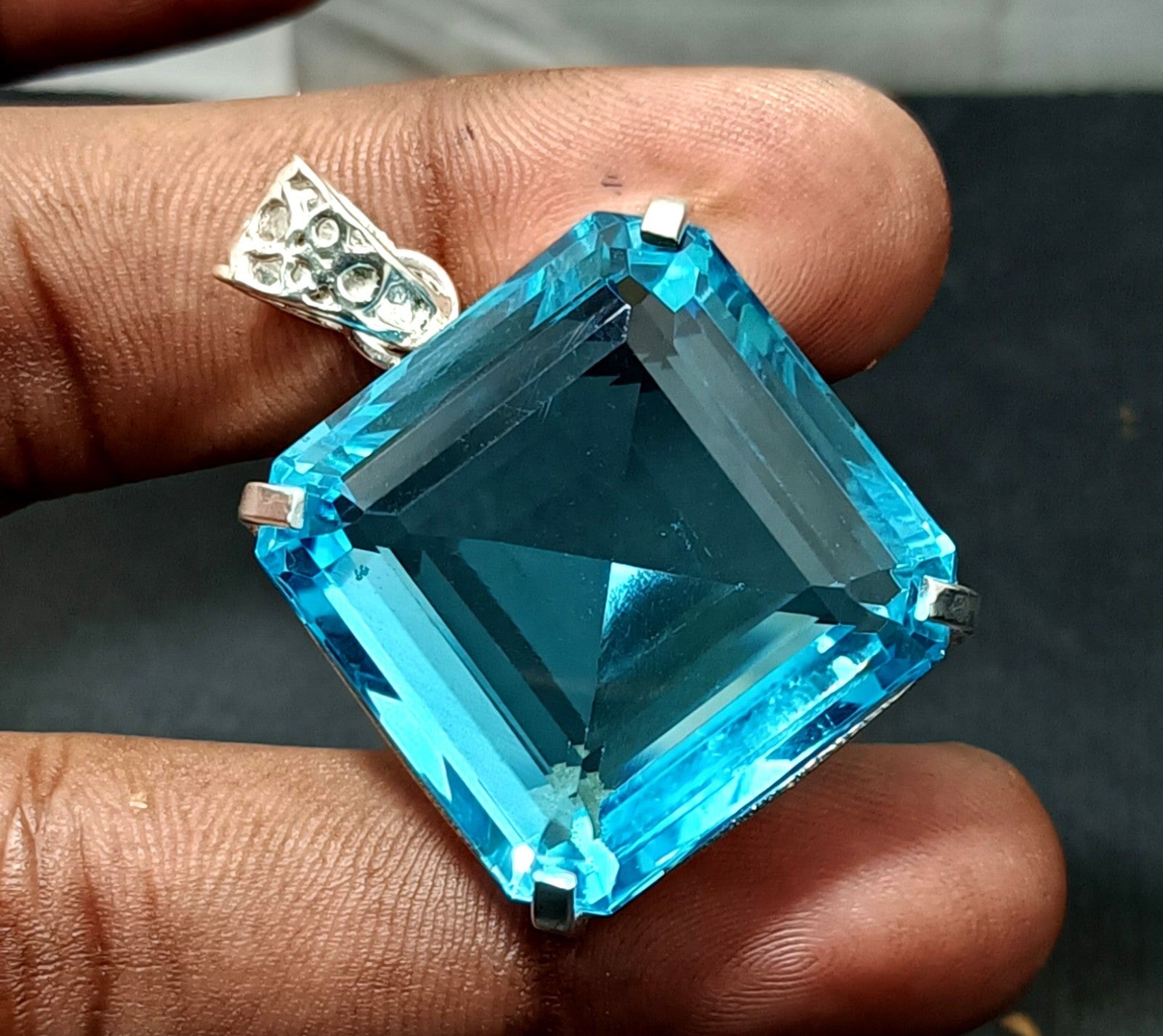 96.75 Ct Certified Natural Topaz 925 Solid Silver Asscher Pendant Loose Gemstone