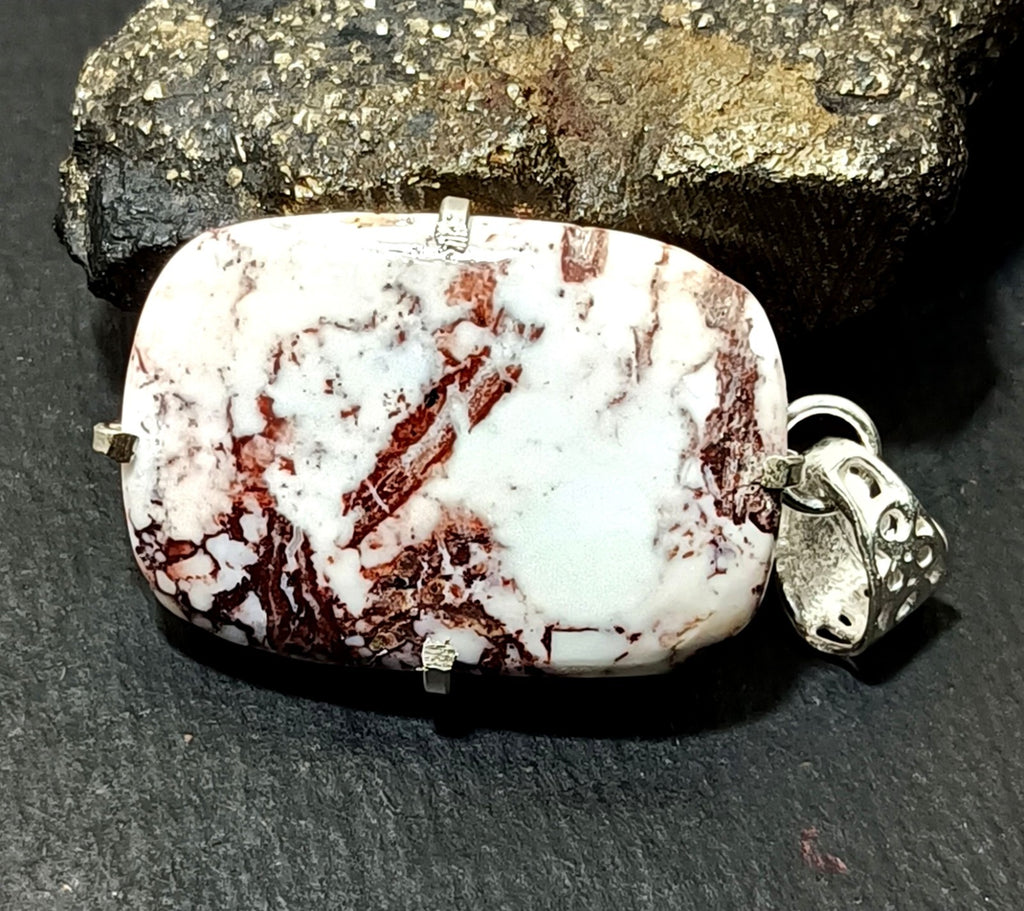 45.65 Ct Natural White Turquoise Slab 925 Solid Silver Pendant Loose Gemstone