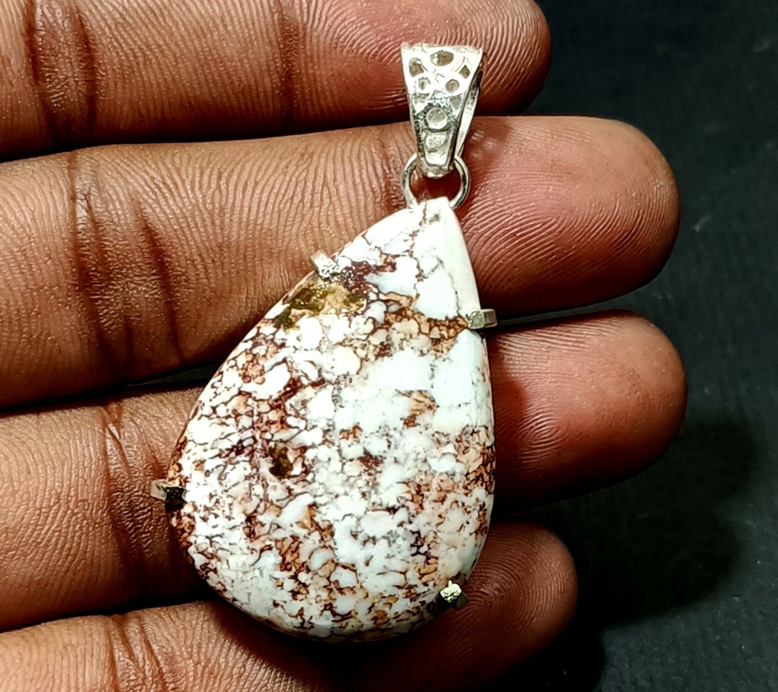 67.50 Ct Natural White Turquoise Pear Cut 925 Solid Silver Pendant Loose Gems