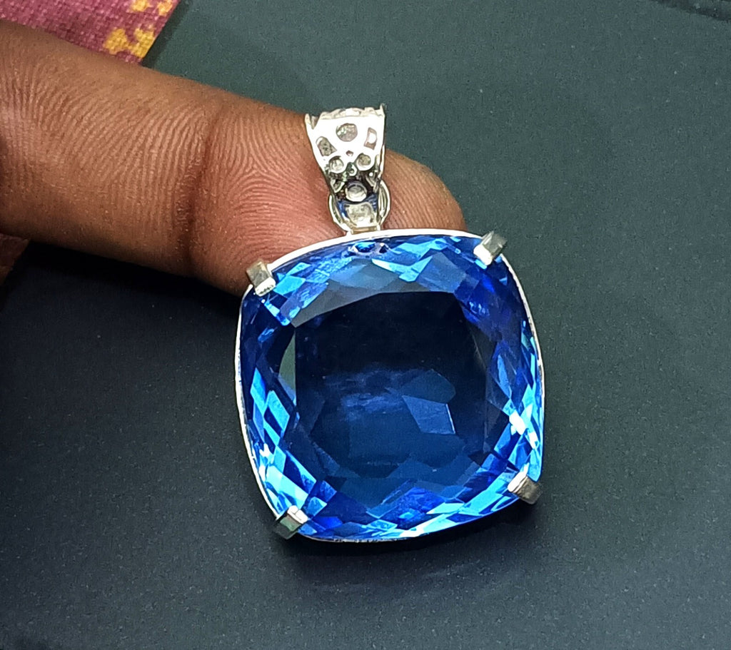 Certified Natural 89.00 Ct Brazilian Blue  Cushion Topaz Pendant Loose Gemstone