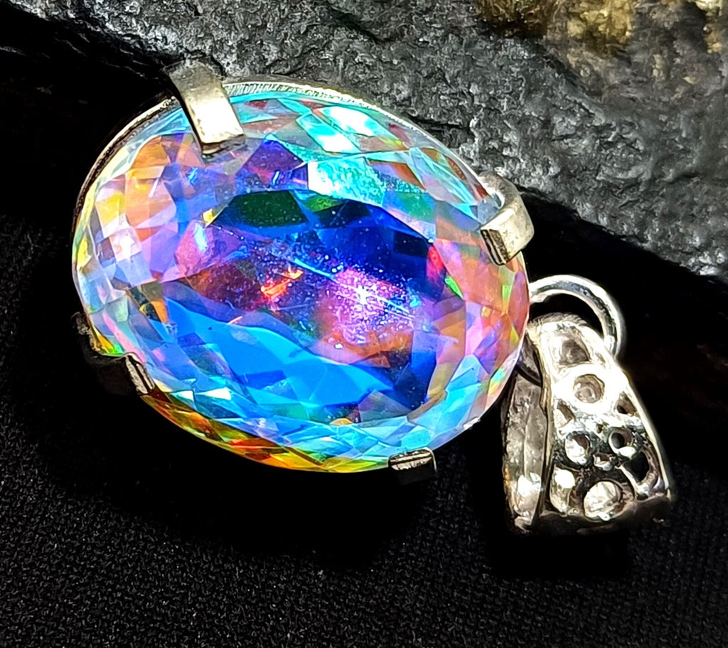 47.80 Ct EGL Certified Natural Mystic 925 Solid Silver Pendant Loose Gemstone
