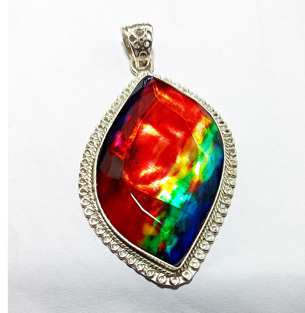 Certified 100.85 Ct Natural Ammolite 925 Solid Silver Rainbow Pendant Gemstone