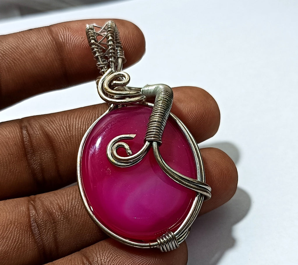 96.25 ct Pink strip Agate Brass silver polished wire Wrapped jewelry Pendant