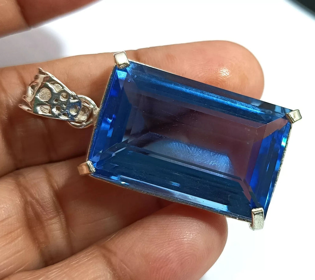 70.75 Ct Certified Lab-Created Topaz 925 Solid Silver Pendant Loose Gemstone