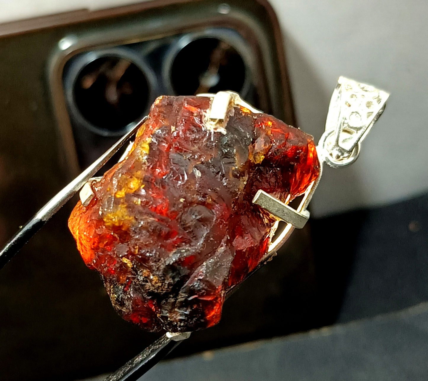 Natural Handmade 49.70 Ct Amber Rough Sterling Solid Silver Pendant Gemstone