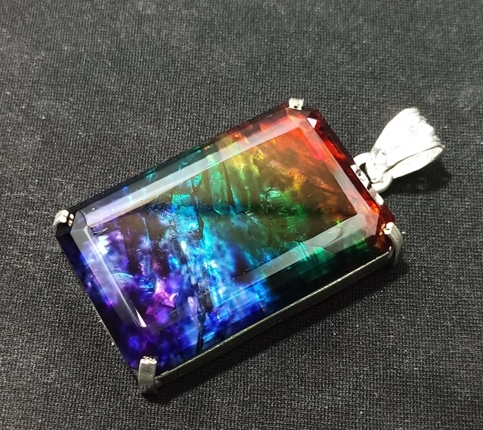 95.60 Ct Natural Ammolite Opal Doublet Pendant Multi-Color Rare Loose GEMSTONE