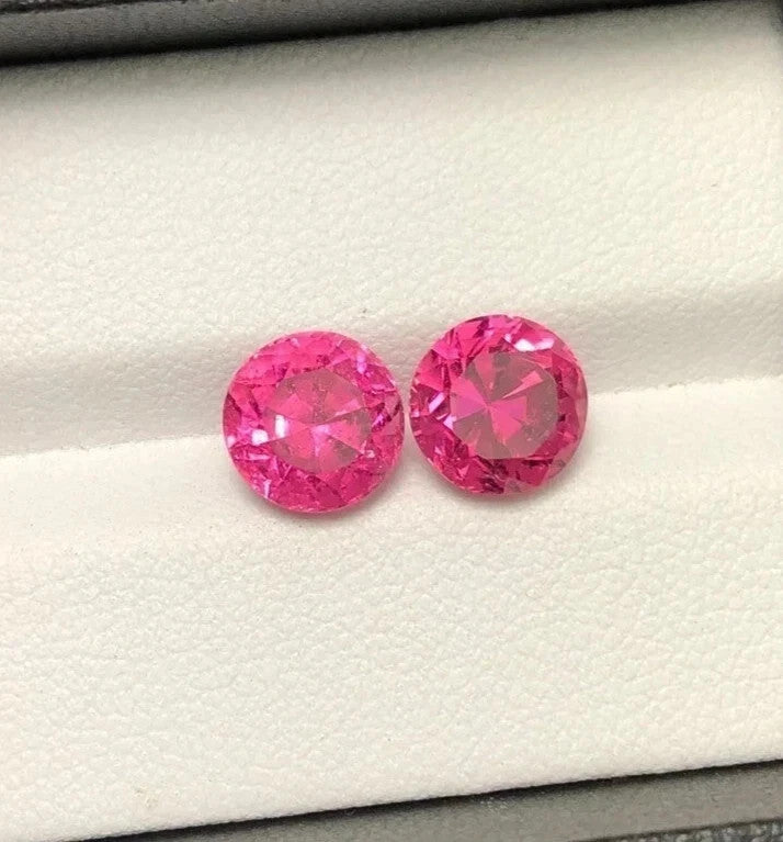 10 x 10 mm Pair Natural Pink Sapphire Round Cut GIE Certified Loose Gemstone A+
