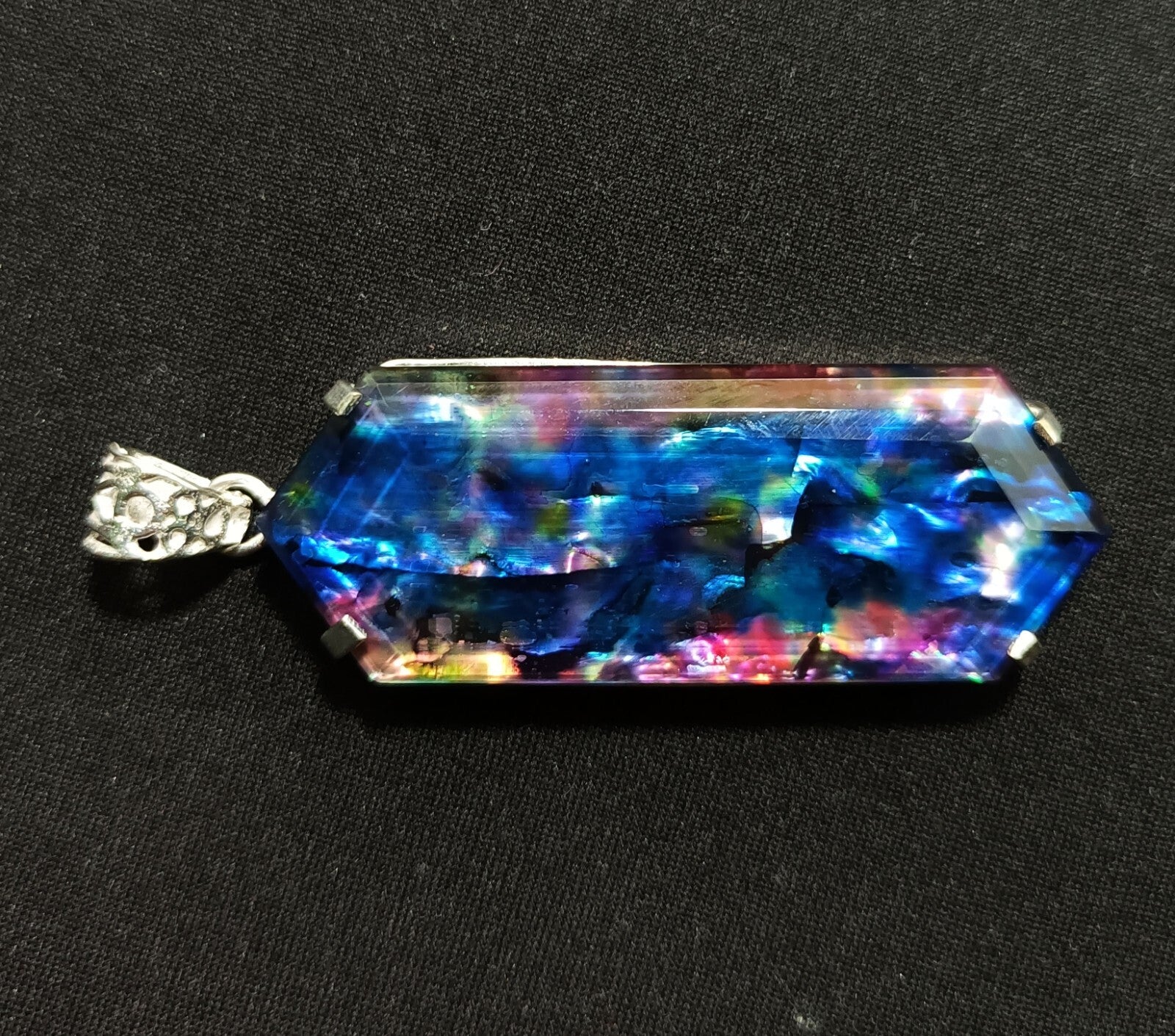 Certified Fancy Cut 97.90 Ct Natural Ammolite 925 Solid Silver Pendant Gemstone