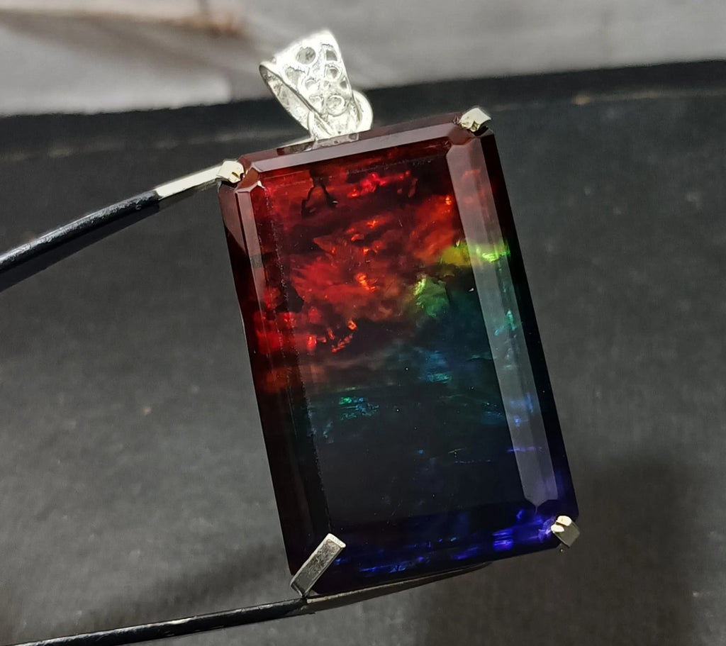 Certified 98.70 Ct Natural Ammolite 925 Solid Silver Rainbow Pendant Gemstone