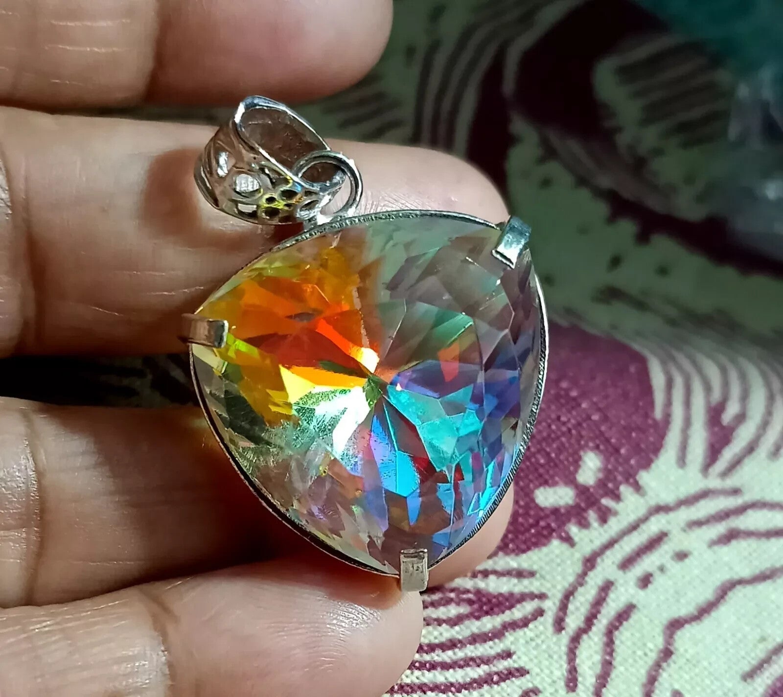 EGL 83.55 Ct+Natural Mystic Topaz Trillion Cut 925 Solid Silver Pendant Gemstone