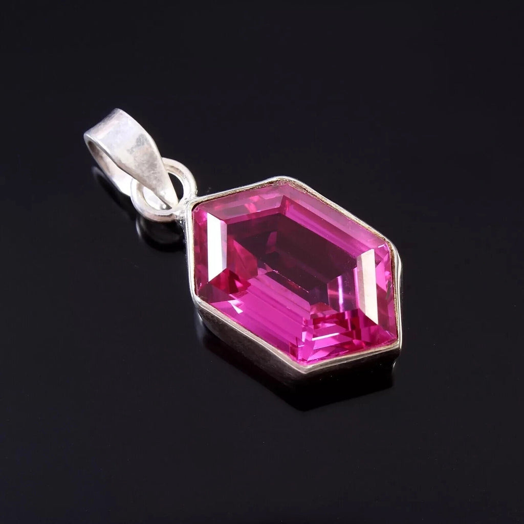 28.75 Ct Natural Pink Sapphire Fancy Cut 925 Solid Silver Pendant Gift For Woman