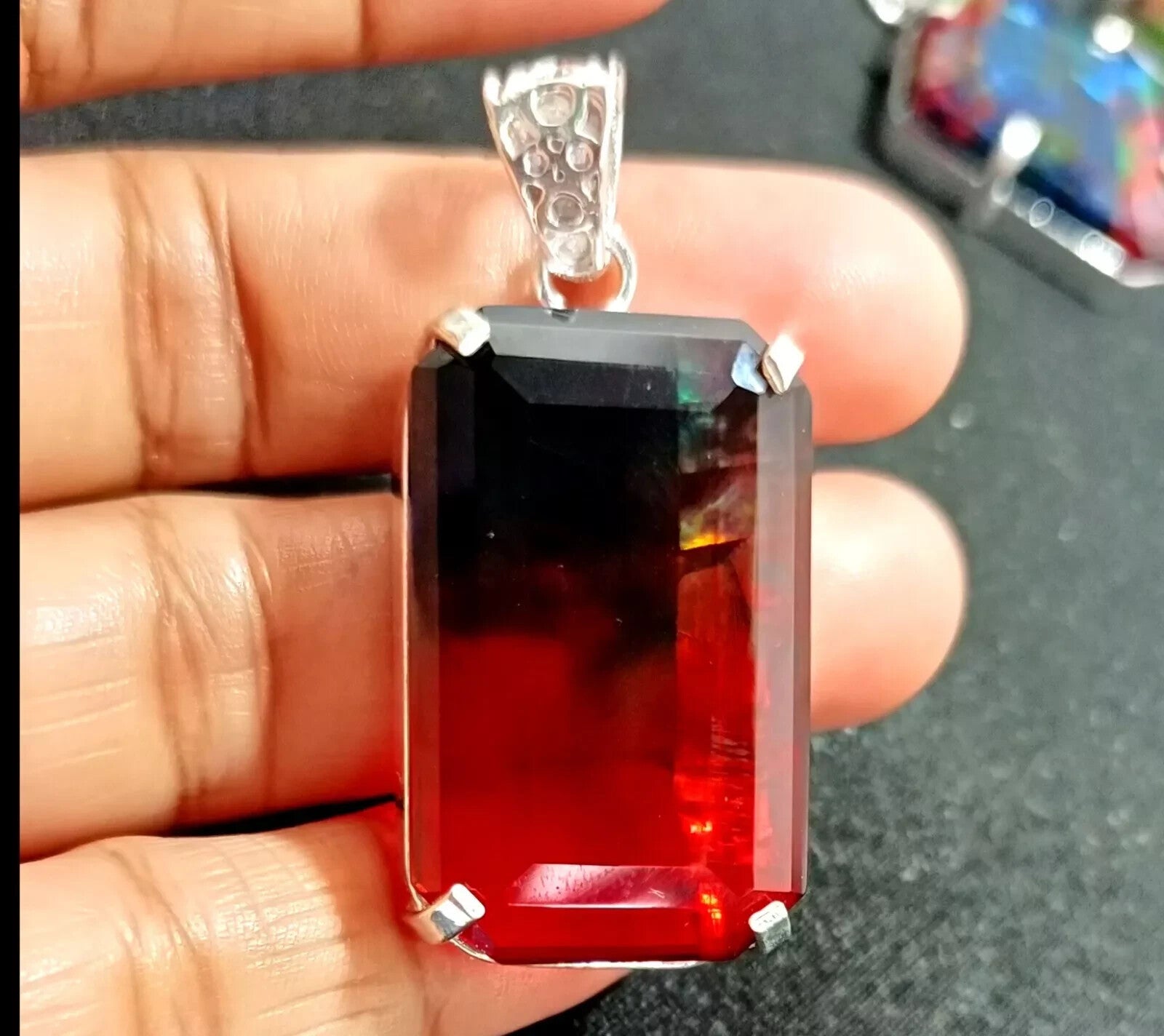 Certified 65.90 Ct Natural Ammolite 925 Solid Silver Pendant Loose Gemstone