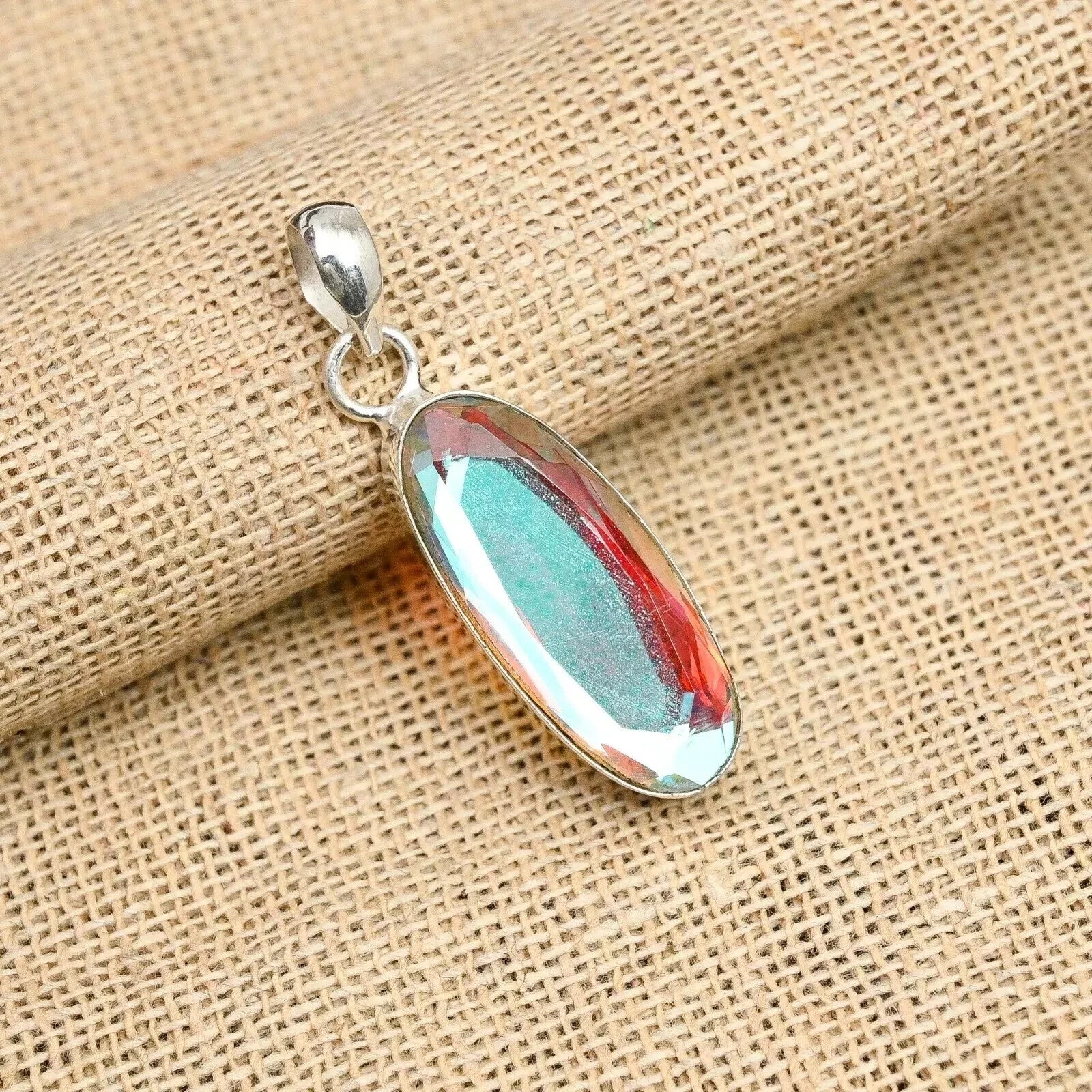 EGL 37.80 Ct+ Natural Mystic Topaz Oval Cut 925 Solid Silver Pendant Gemstone