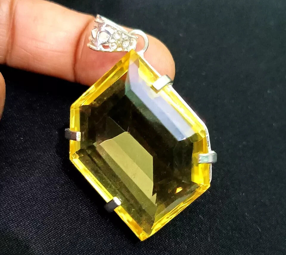 118.10 Ct Fancy Cut Yellow Natural Topaz 925 Solid Silver Pendant Loose Gemstone