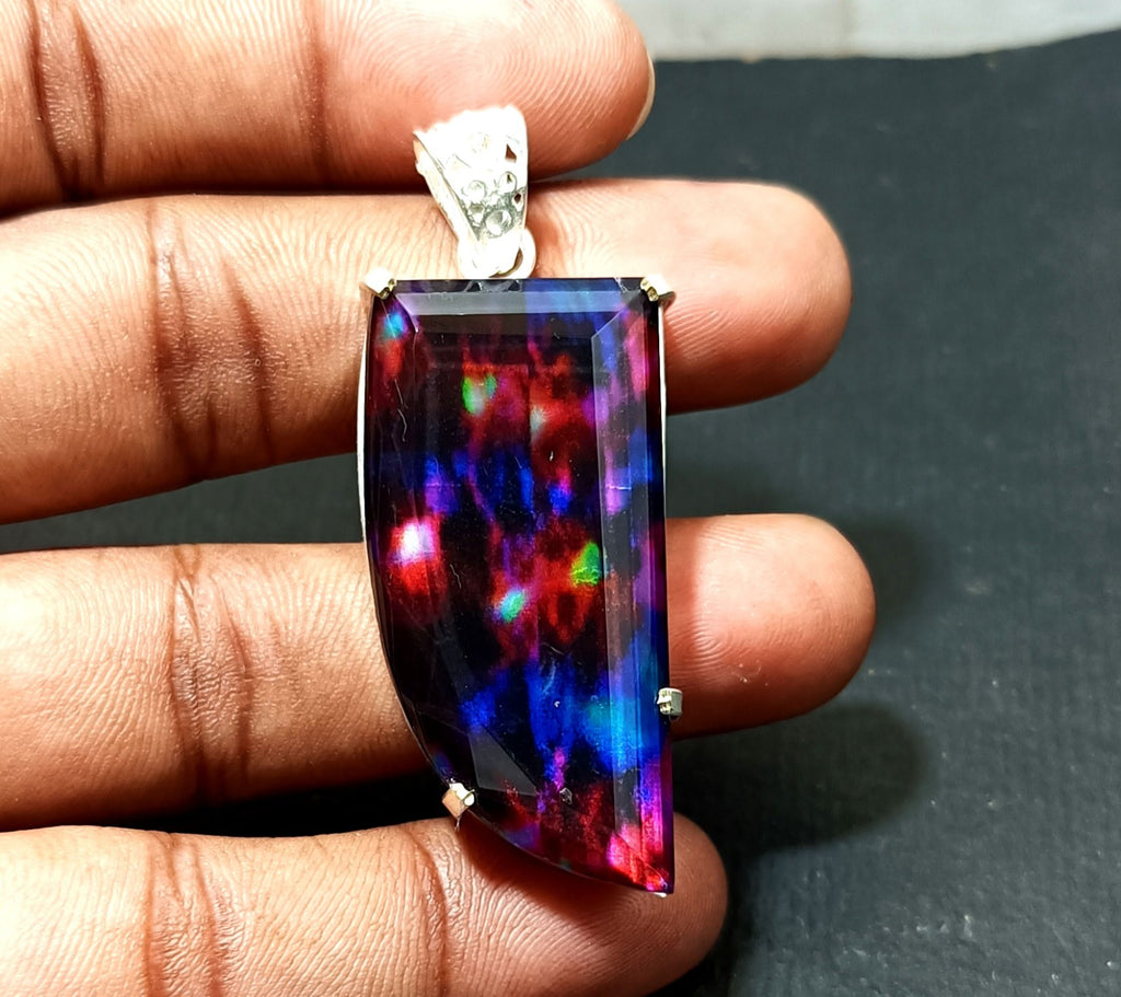 Certified 73.35 Ct Natural Ammolite 925 Solid Silver Rainbow Pendant Gemstone