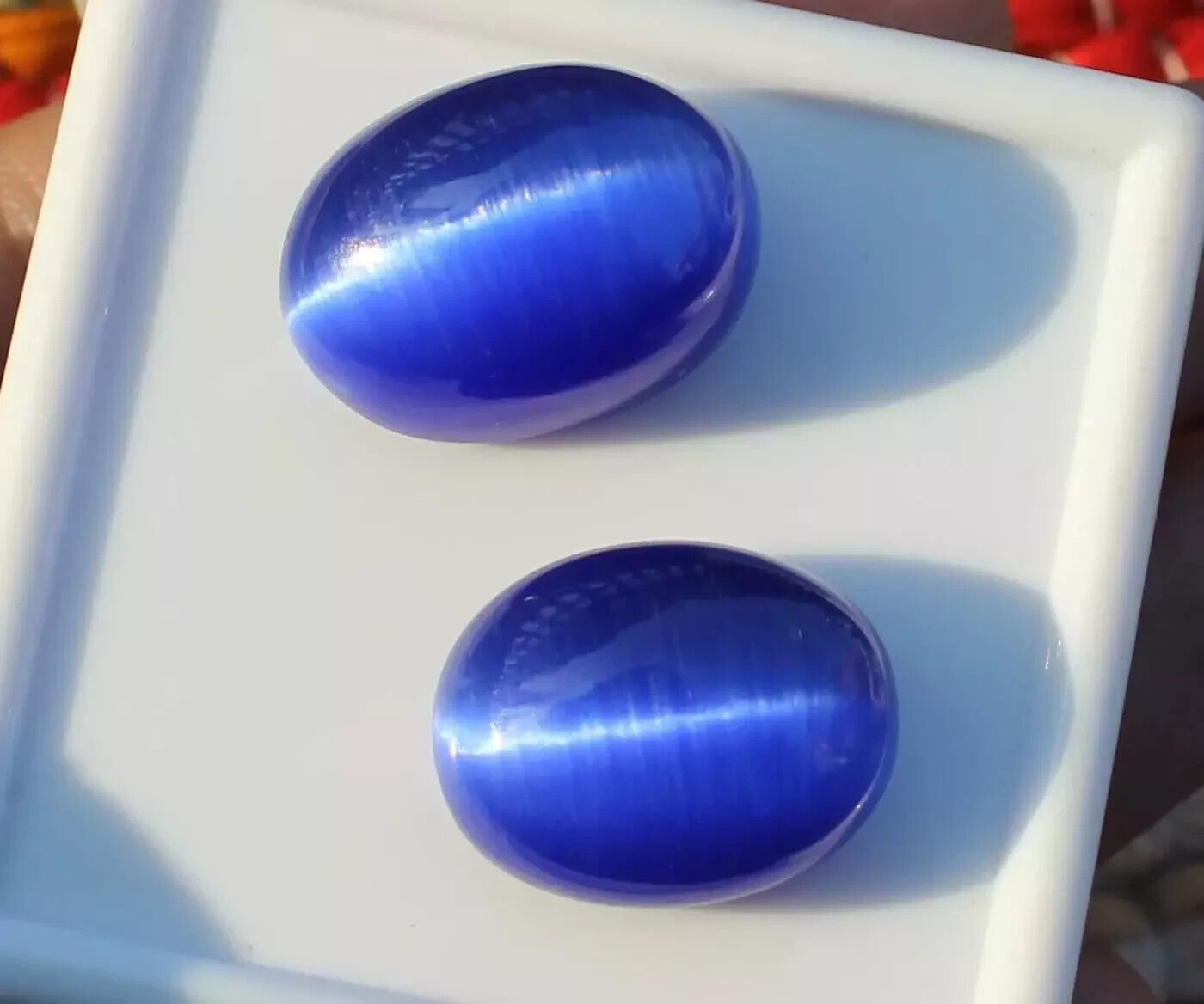 20 Ct NATURAL Loose BRAZILIAN BLUE Cat Eye Cabochon Certified GEMSTONE 2 Pcs