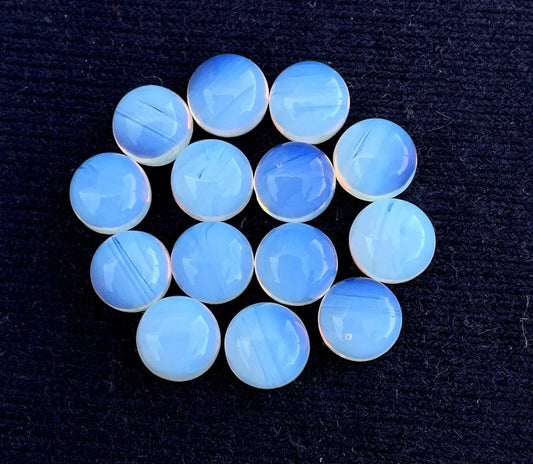15 Pcs Natural Rainbow Moonstone 7x7 mm Round Blue Shines Cabochon Gemstones Lot