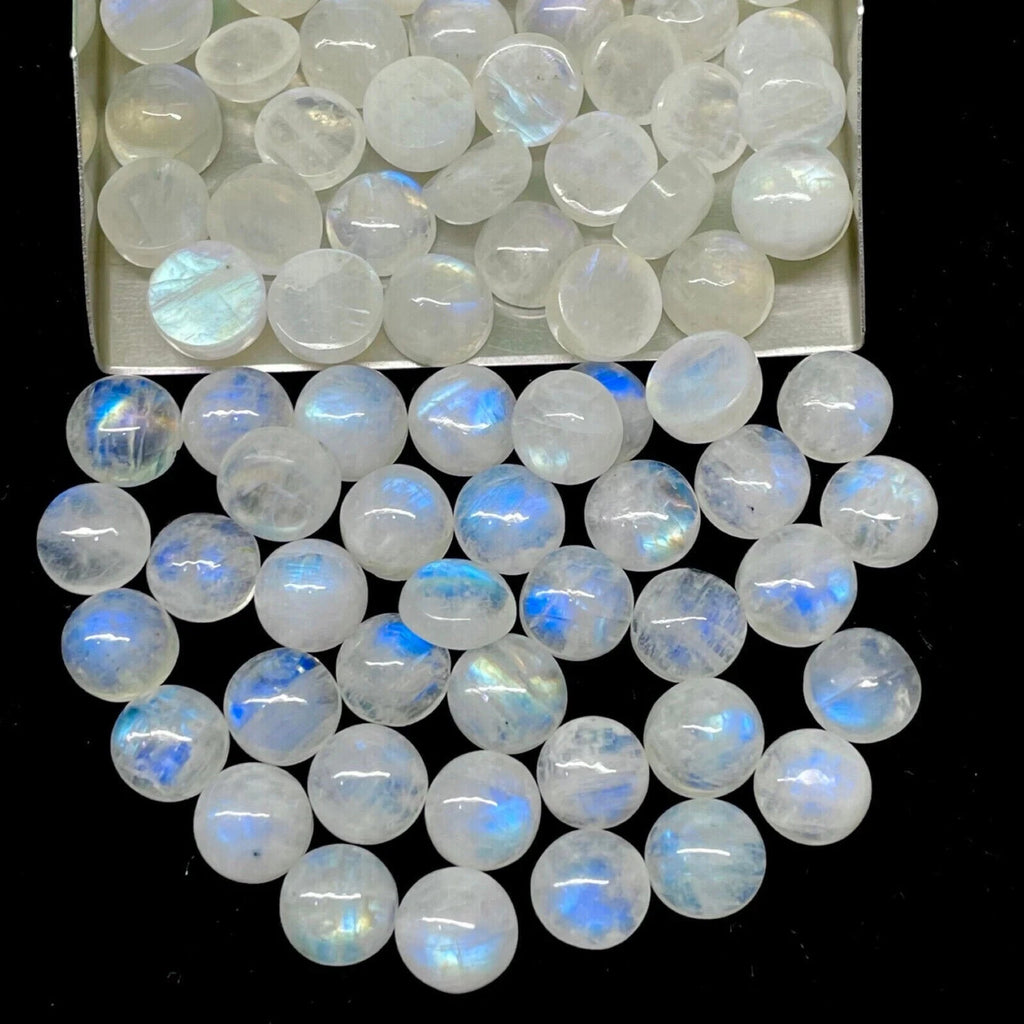 15 Pcs Natural Rainbow Moonstone 6 mm Round Blue Shines Loose Cabochon Gemstones