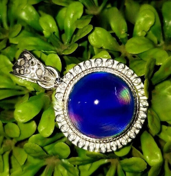 925 Sterling silver Pendant 25Ct Aurora Natural Opal Multi Fire Round Gemstone