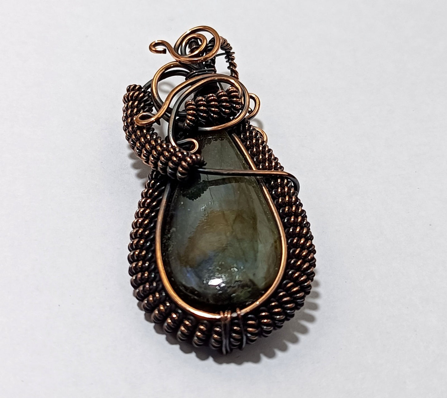106.15 Ct Labradorite Wire Wrapped Handmade Copper Jewelry Pendant