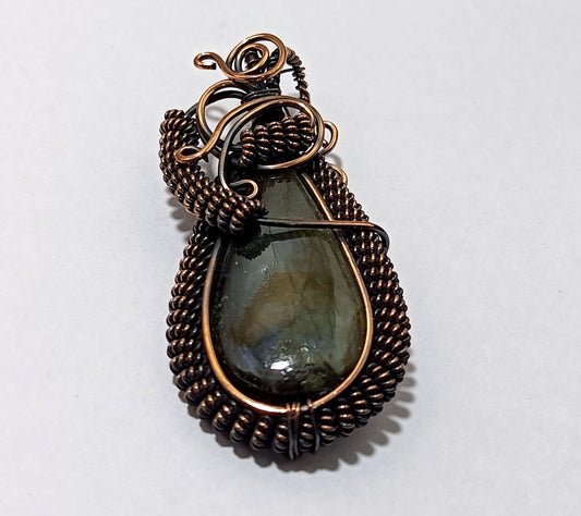 106.15 Ct Labradorite Wire Wrapped Handmade Copper Jewelry Pendant
