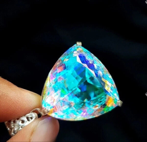 Natural TRILLION Mystic Topaz 80.55 Ct Solid Silver Rainbow Pendant Gemstone