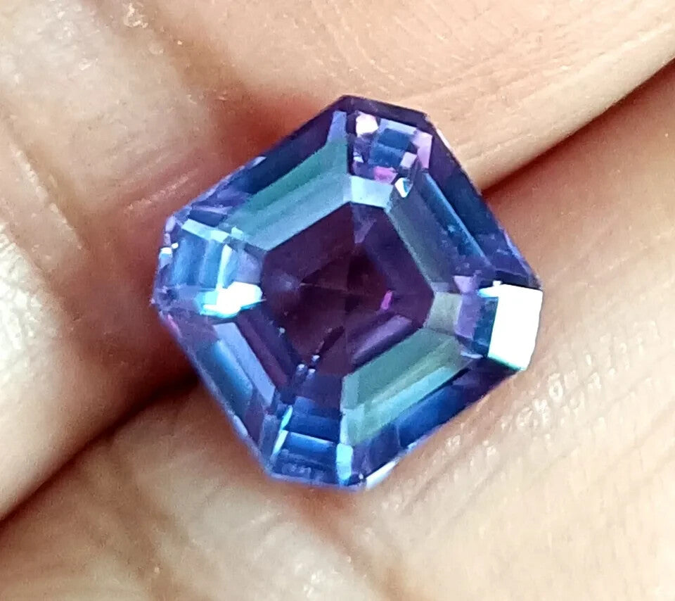 A+ Asscher Cut NATURAL Ceylon Bi-Color Change Sapphire Loose GEMSTONE 7.5 Ct
