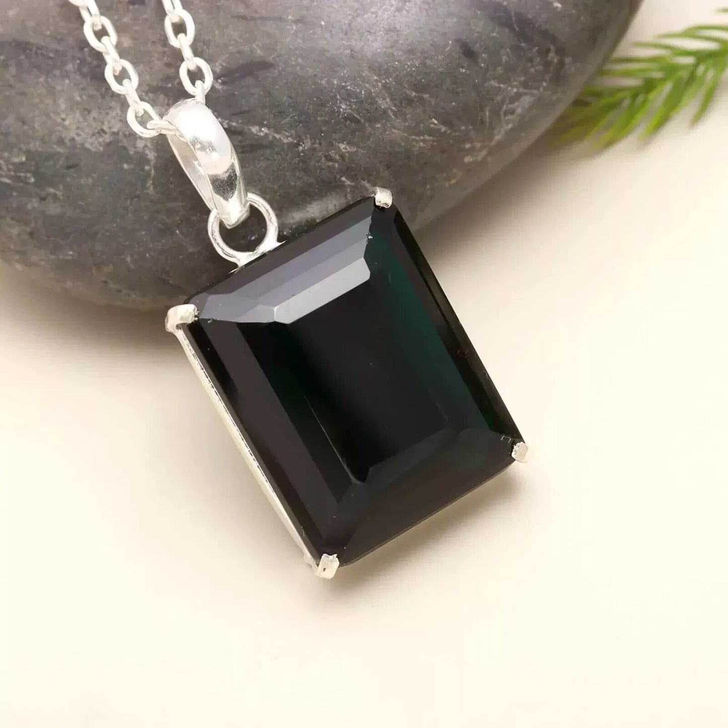 102 ct. natural green topaz Radiant shape solid silver pendant 925