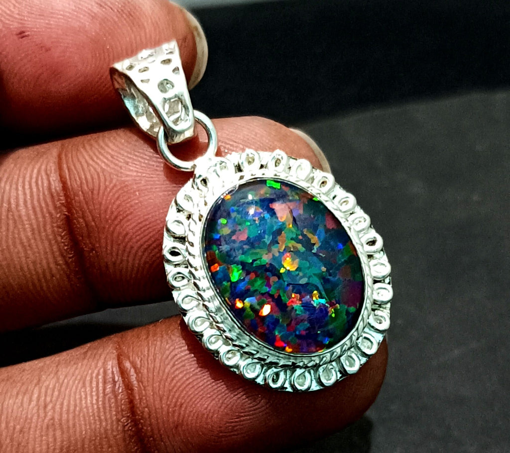 Sterling Silver Triplet Oval Opal Gemstone Handmade Pendant Jewelry 28.65 Ct