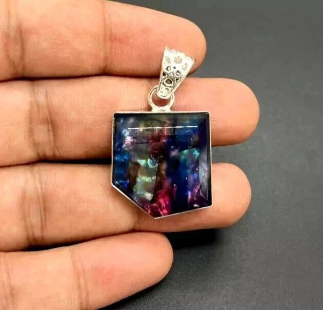 Certified 41.70 Ct Natural Ammolite 925 Solid Silver Rainbow Pendant Gemstone