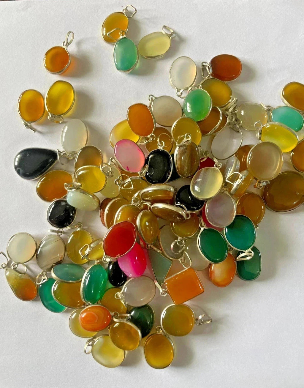 30 Pcs Onyx Mix Color Gemstone Baby Pendants 925 Silver Plated Jewelry NEW BULK