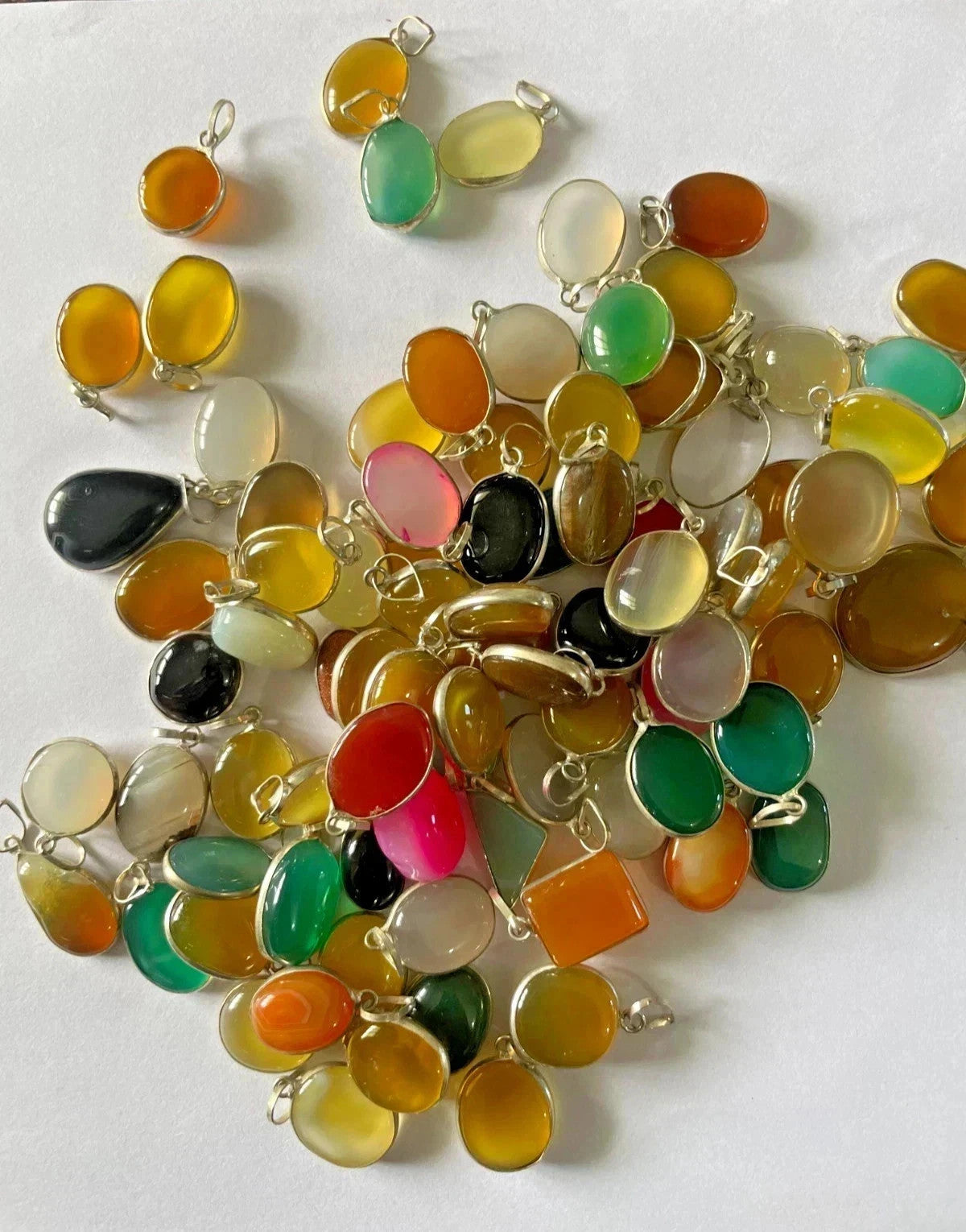 30 Pcs Onyx Mix Color Gemstone Baby Pendants 925 Silver Plated Jewelry NEW BULK