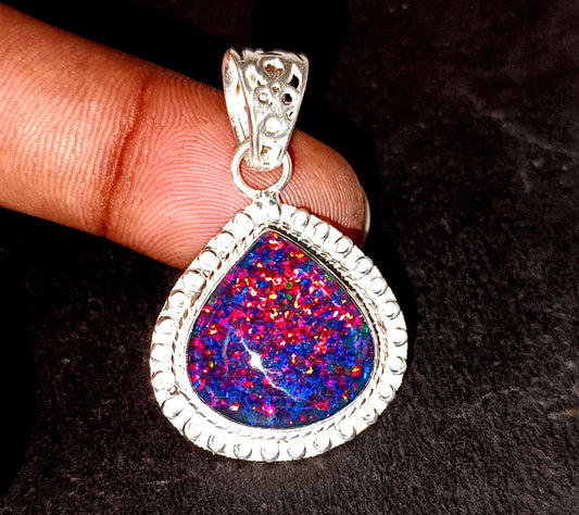 Sterling Silver Triplet Oval Opal Gemstone Handmade Pendant Jewelry 30.05 Ct