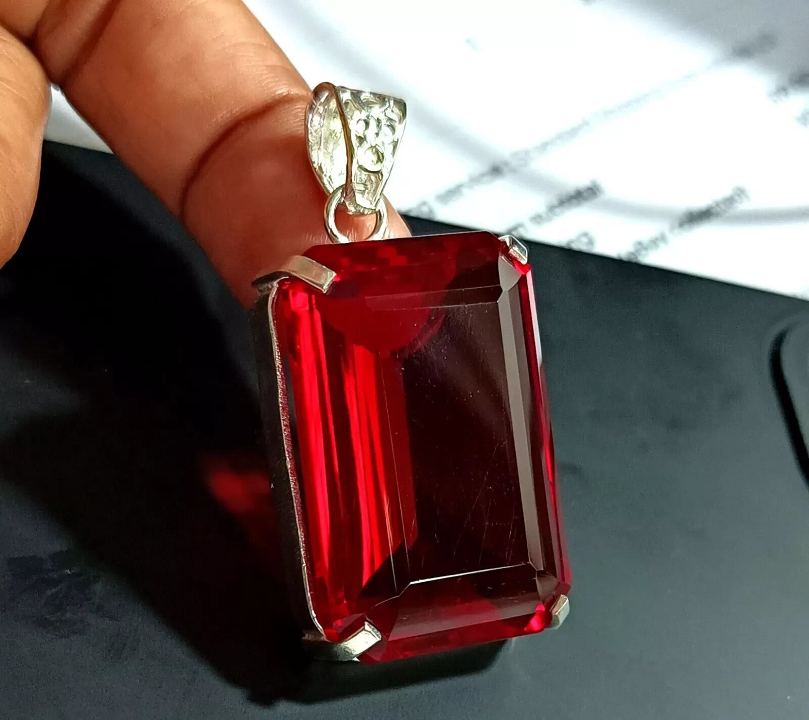 95.50Ct Certified Natural Topaz 925 Solid Silver Emerald Pendant Loose Gemstone