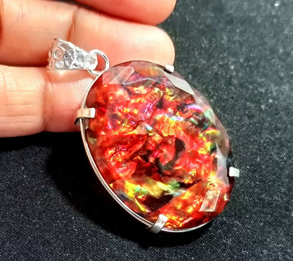 88.10 Ct Natural Ammolite 925 Solid Silver PENDANT MultiColor Certified Gemstone