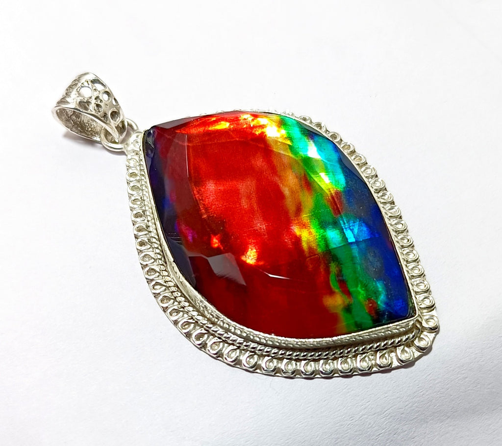 Certified 100.85 Ct Natural Ammolite 925 Solid Silver Rainbow Pendant Gemstone