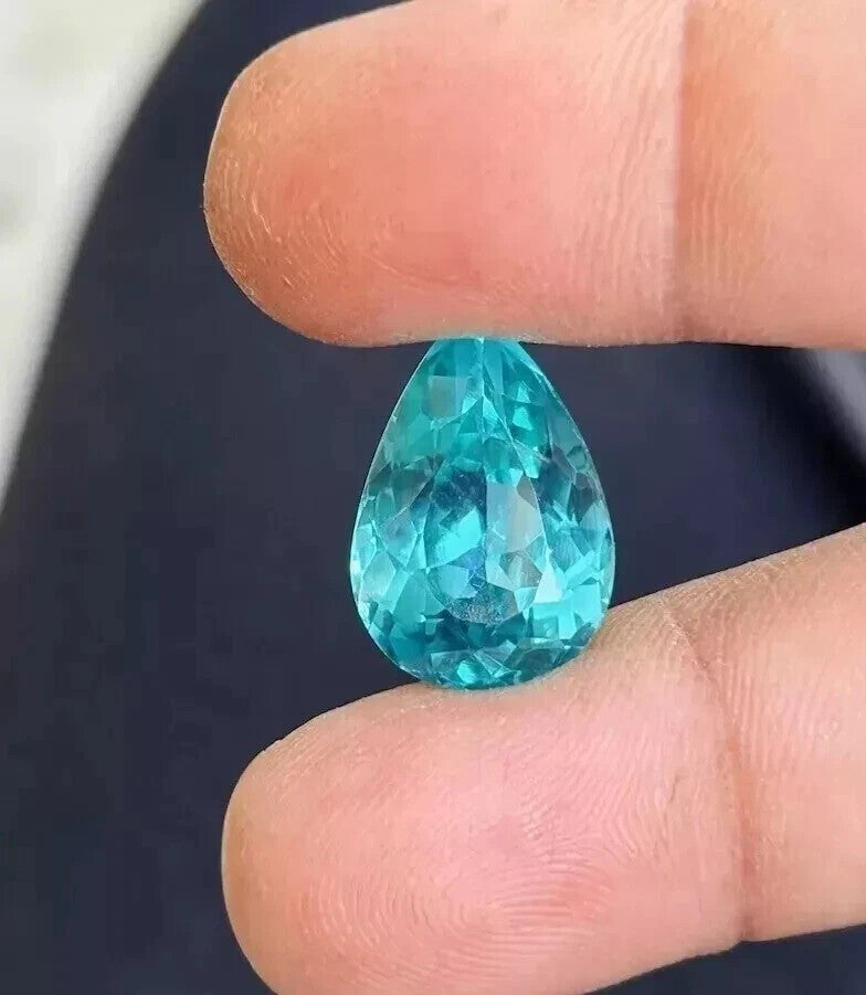 9.80 Ct+ Certified Natural Blue Green Paraiba Tourmaline Pear Cut Loose Gemstone