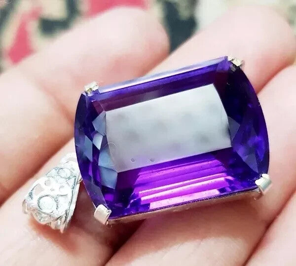 Hand Made40.45 Ct Natural Purple Amethyst In Solid Silver Solitaire Pendant Gems