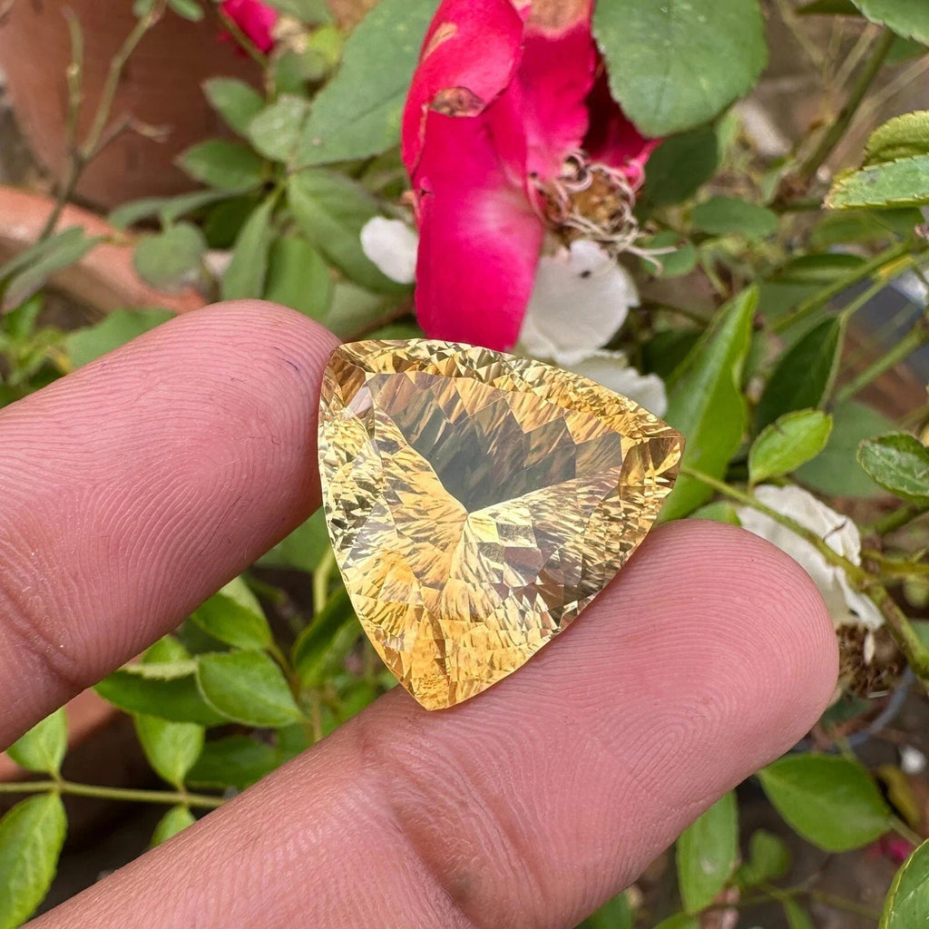 Certified Natural Rich Yellow Citrine 33.60 Ct Trillion Cut Loose Gemstone