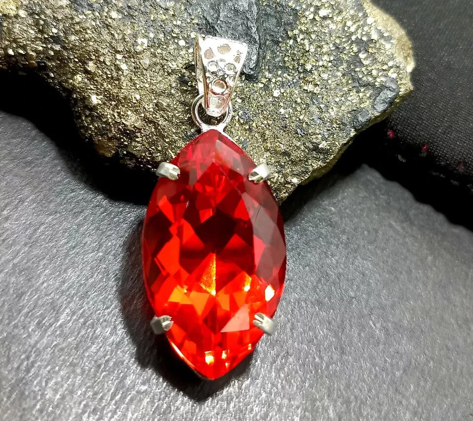 Certified Natural 65.00 Ct Brazilian Red Marquise Topaz Pendant For LOVE ONES
