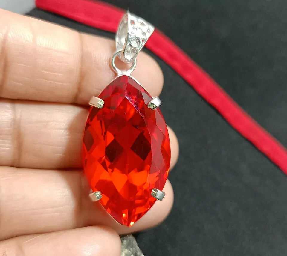 Certified Natural 65.00 Ct Brazilian Red Marquise Topaz Pendant For LOVE ONES