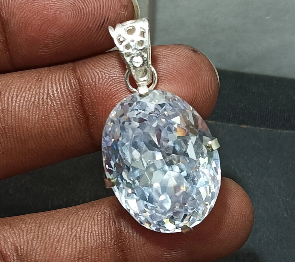 77.95 Ct Natural Brazilian Oval Cut White Zircon Pendant 925 Silver Gemstone