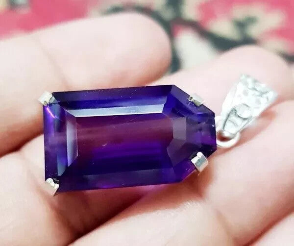 40 Ct Natural Purple Amethyst 925 Sterling Silver Solitaire Pendant Gemstone
