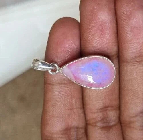 10 Ct Natural Pink Moonstone Sterling Silver TearDrop Pendant Certified Jewelry