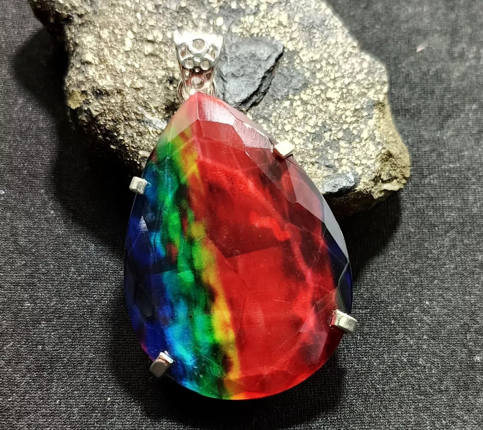 86.50 Ct Natural Ammolite 925 Solid Silver PENDANT MultiColor Certified Gemstone