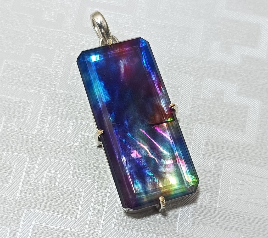 Certified 82.70Ct Natural Ammolite 925 Silver Emerald Cut Pendant Loose Gemstone