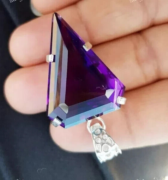 40.85 Ct Natural Purple Amethyst 925 Sterling Silver Solitaire Pendant Gemstone