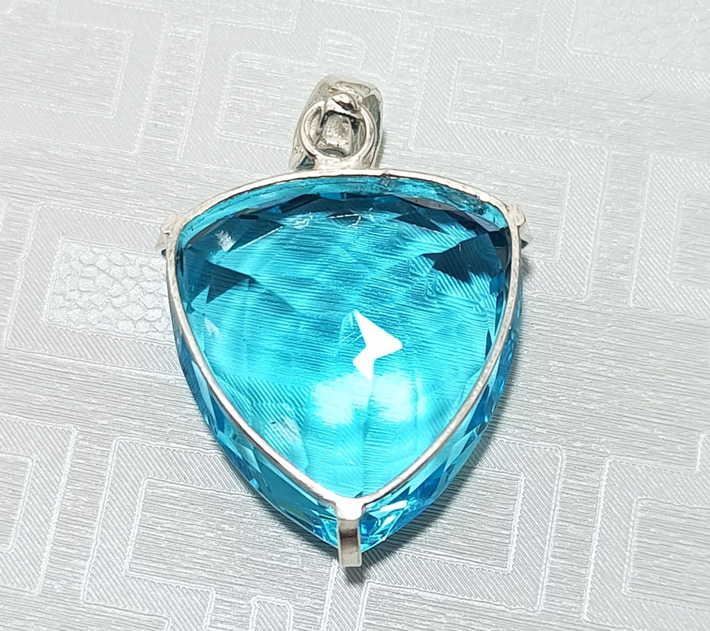 98.50 Ct Trillion Aquamarine Natural Topaz 925 Solid Silver Pendant Loose Gems