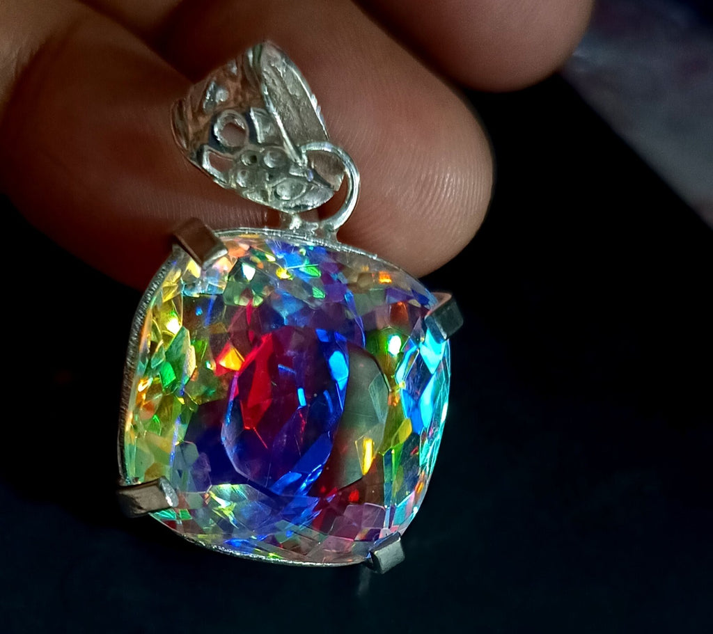 45.90 Ct Natural Cushion Mystic 925 Solid Silver Rainbow Pendant Loose Gemstone
