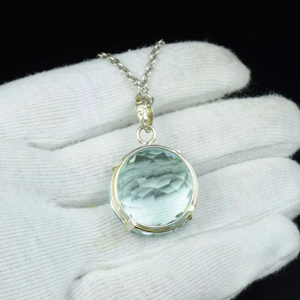 70 CT Aqua Blue Topaz Round Cut Pendant Necklace 925 Sterling Silver Round